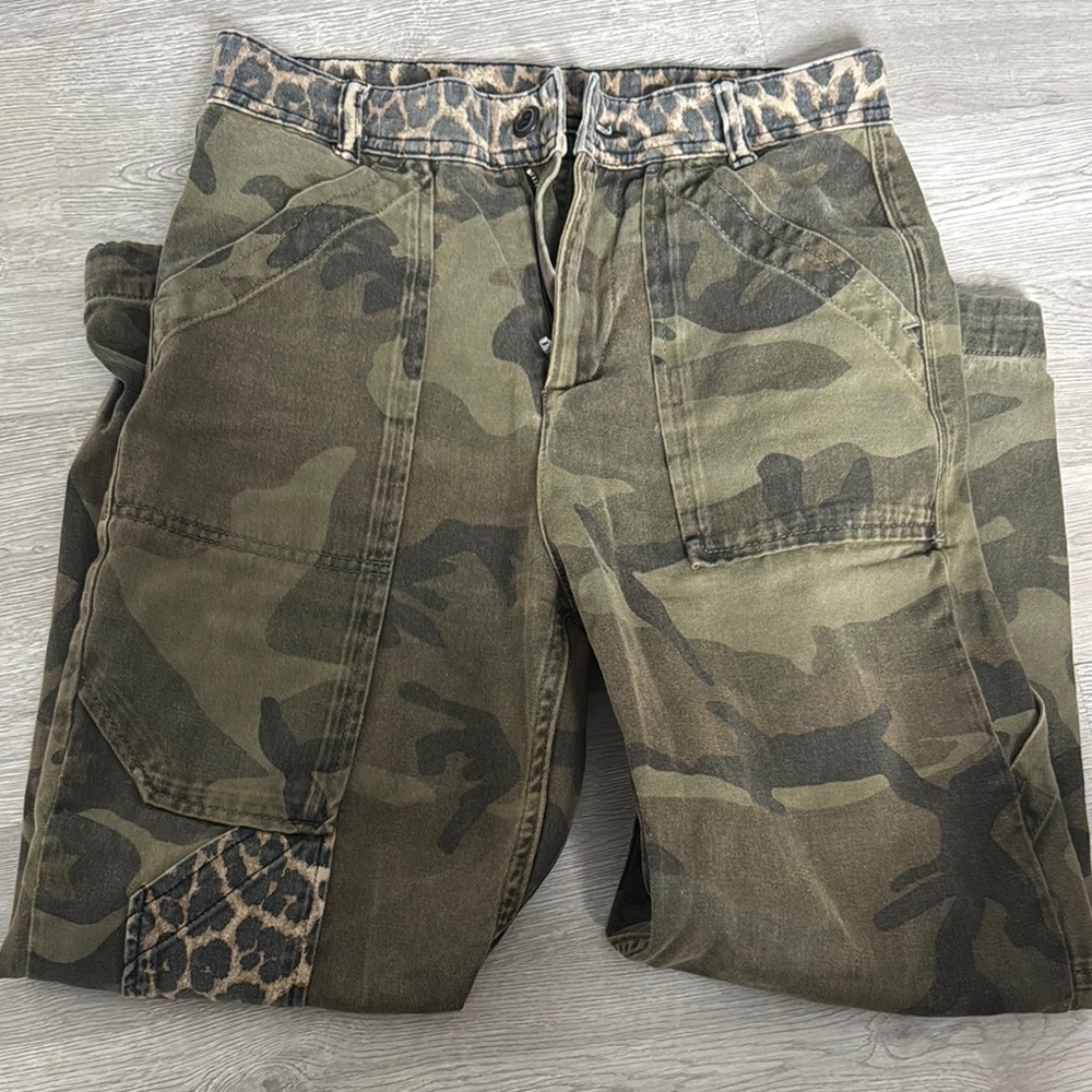 ALLSAINTS Camouflage Cargo Pants with Leopard Accents